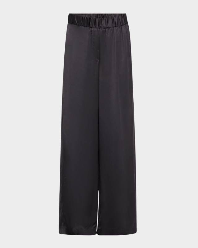 Ruched Wide-Leg Viscose Pants